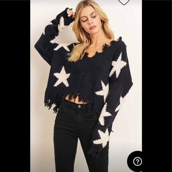 Storia Navy/white distressed star sweater sz small - Picture 8 of 10